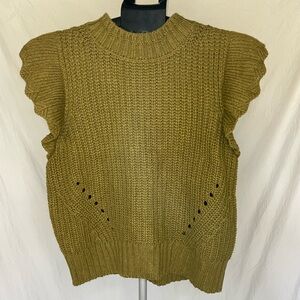 Olive green sweater top with flutter sleeves size medium
